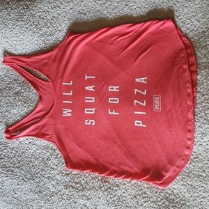 VS PINK Logo "Will Squat For Pizza" Cotton Blend Sleeveless Racerback Tank Top